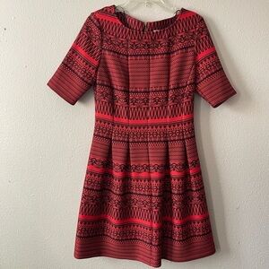 DANNY AND NICOLE  Women’s Red Pattern Print Fit and Flare Pleated Dress Size 10P